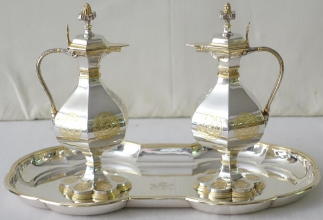 French antique solid silver gilt Gothic Chapel Set